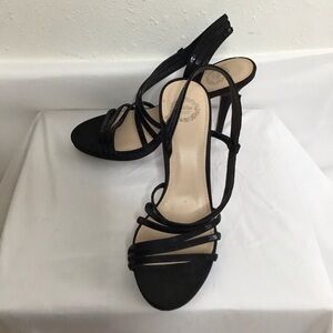 I. MILLER WOMEN ELEGANT BLACK SEQUIN TRIPLE STRAP OPEN TOE SLINGBACK HEELS SZ 9M